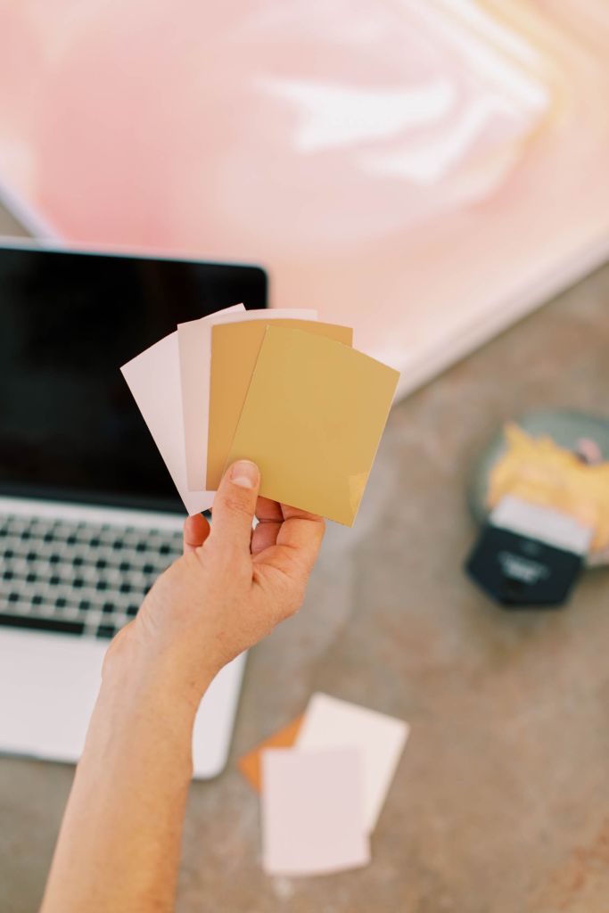 Colour swatches with laptop in background. Marketing agency. Web design. Marketing Your Brand, Australia.