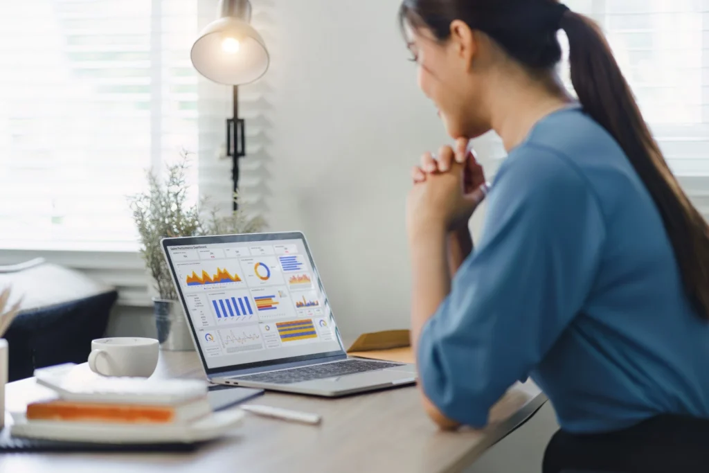 Digital marketing dashboard showing charts, graphs, and conversion metrics from Google Ads. Visualises how data analysis supports campaign performance and optimisation.